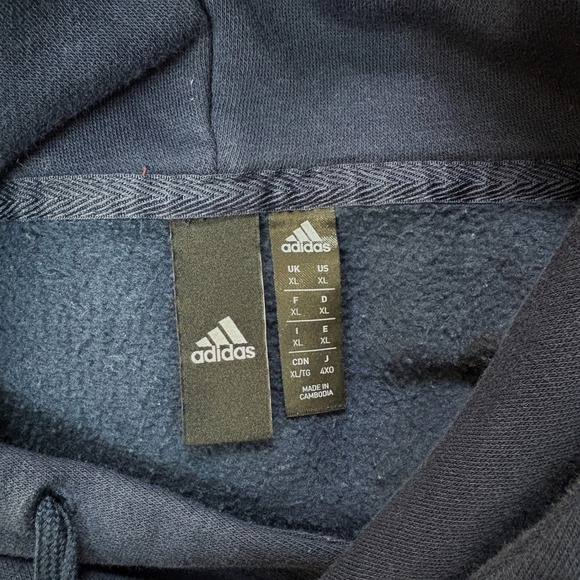 Adidas Mens XL Hoodie Navy Blue White 3 Stripe Pullover‎ Sweatshirt - Picture 4 of 6